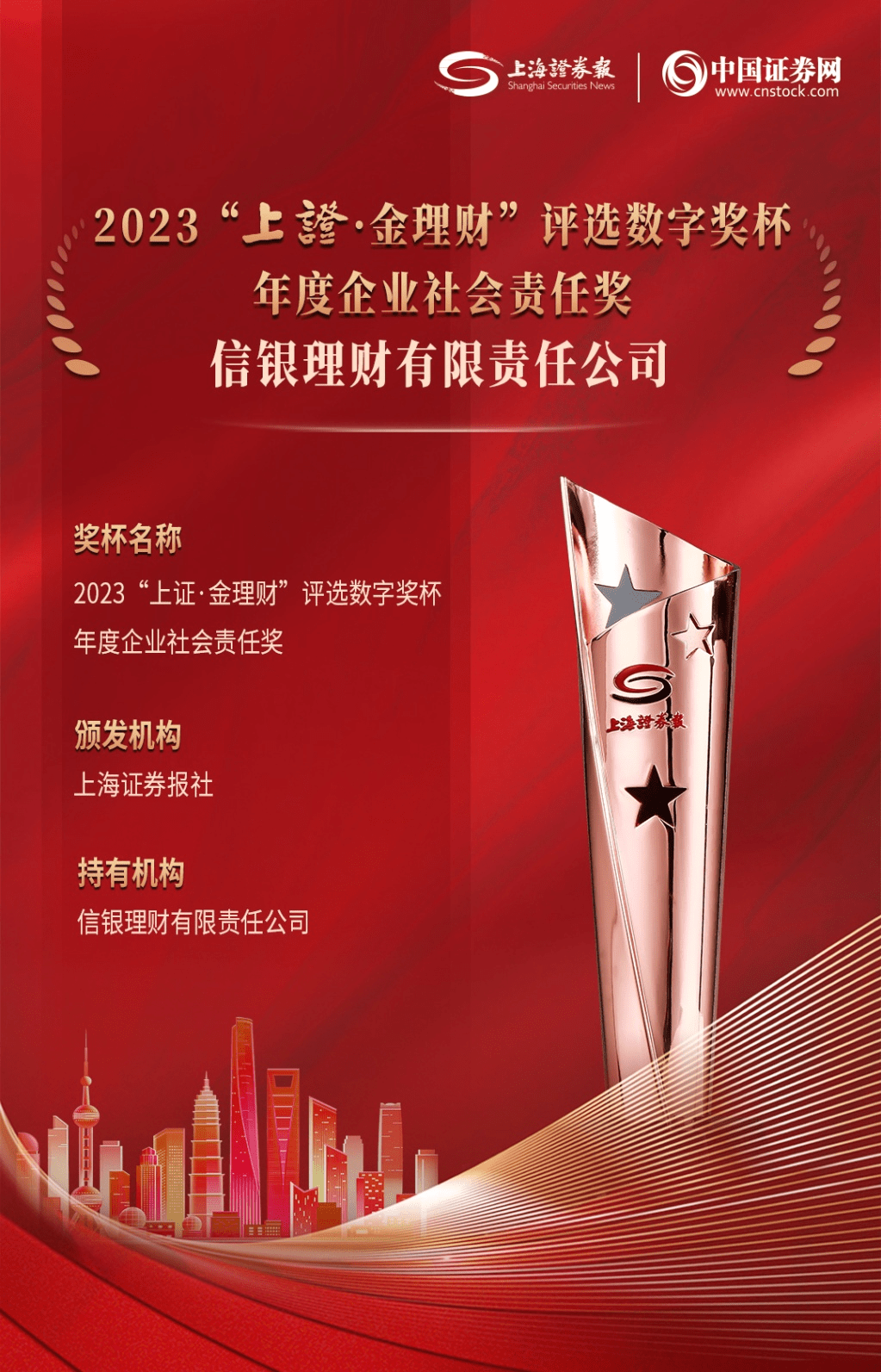 信银理财荣获“上证·金理财”年度企业社会责任奖