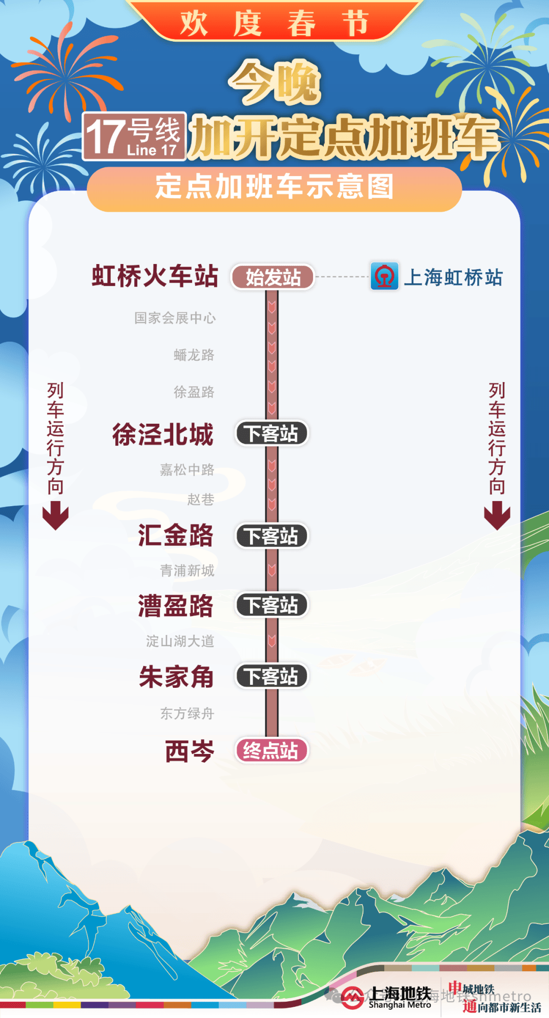 今晚地铁2、10、17号线增开定点加班车，具体加开方式请查收→